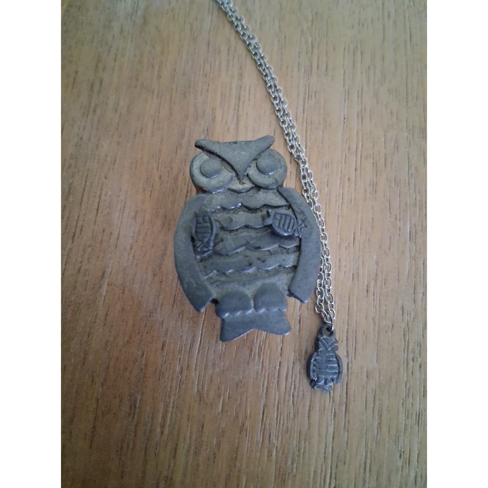 Vintage Pewter TORINO Owl Brooch/Trinket Box w/ Owl Earrings
